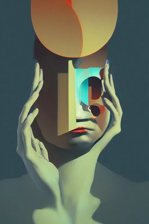 Image similar to woman wearing oculus and digital glitch head edward hopper and james gilleard, zdzislaw beksisnski, higly detailed
