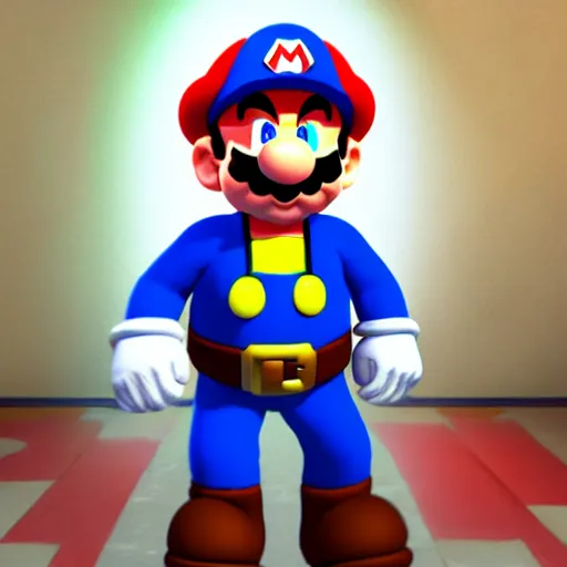 Image similar to 3d Rendering of Mario in a Luchador costume; luchador hues; rich saturation; rendered by unreal engine 5; super Mario ; Luchador theme; pixel art; Luchador character design; Luchador costume; Luchador colors; Miami Vice colors