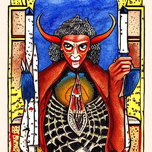 Prompt: a tarot card of the devil, painted by ronny khalil, intricate art, ultra detailed.