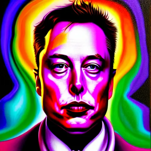 Image similar to An extremely psychedelic portrait of Elon Musk, surreal, LSD, face, detailed, intricate, elegant, lithe, highly detailed, digital painting, artstation, concept art, smooth, sharp focus, illustration