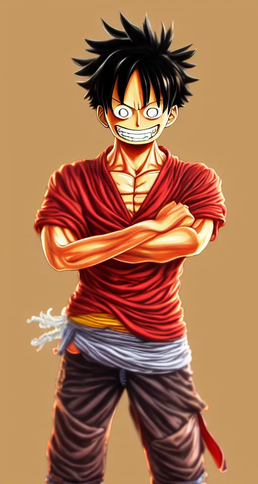 Image similar to full body luffy, intricate, elegant, highly detailed, my rendition, digital painting, global illumination, radiant light, concept art, illustration, art by inhyuk lee, trending on artstation