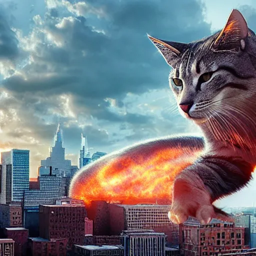 giant cat attacks city