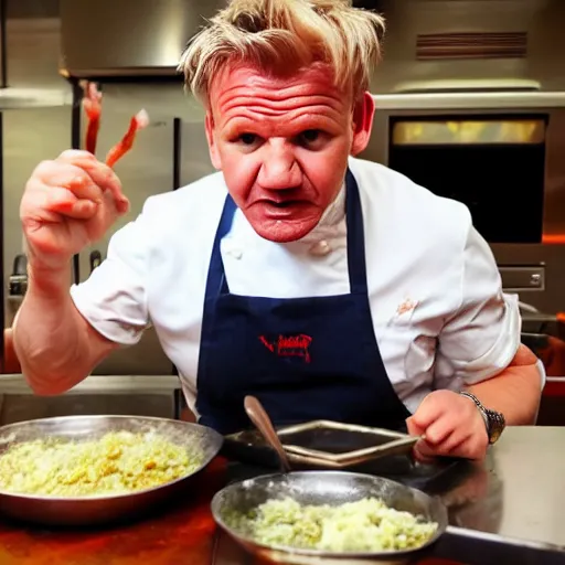 Image similar to Gordon Ramsay eating raw chicken