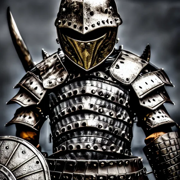 Image similar to photo of a warrior with metal crocodile theme armour, 4 k, hdr, smooth, sharp focus, high resolution, award - winning photo