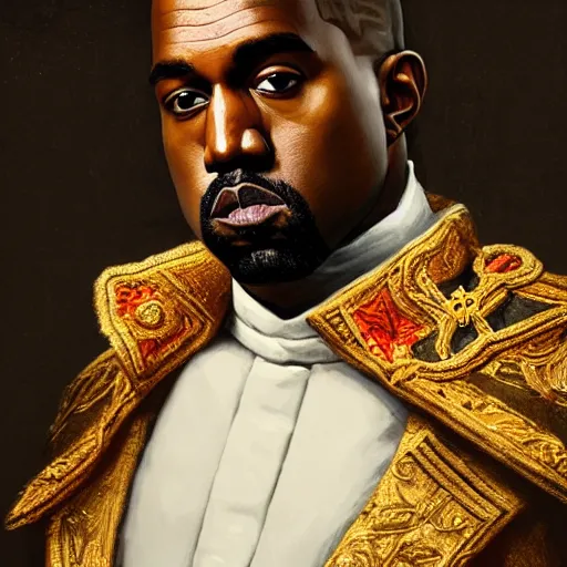 Image similar to Portrait of Kanye West as emperor napoleon, amazing splashscreen artwork, splash art, head slightly tilted, natural light, elegant, intricate, fantasy, atmospheric lighting, cinematic, matte painting, by Greg rutkowski