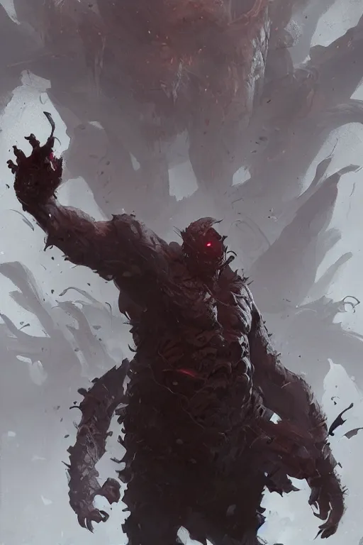 Prompt: a man with many arms, hand instead of a face, human hands, sinister, fantasy boss battle, character art by Greg Rutkowski