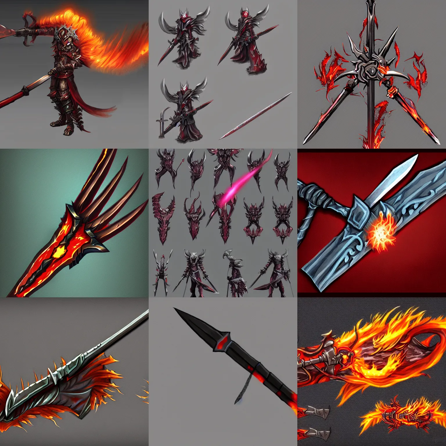 Prompt: flaming demon blade weapon concept art for a game