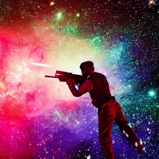 Prompt: a gun shooting colorful cosmos