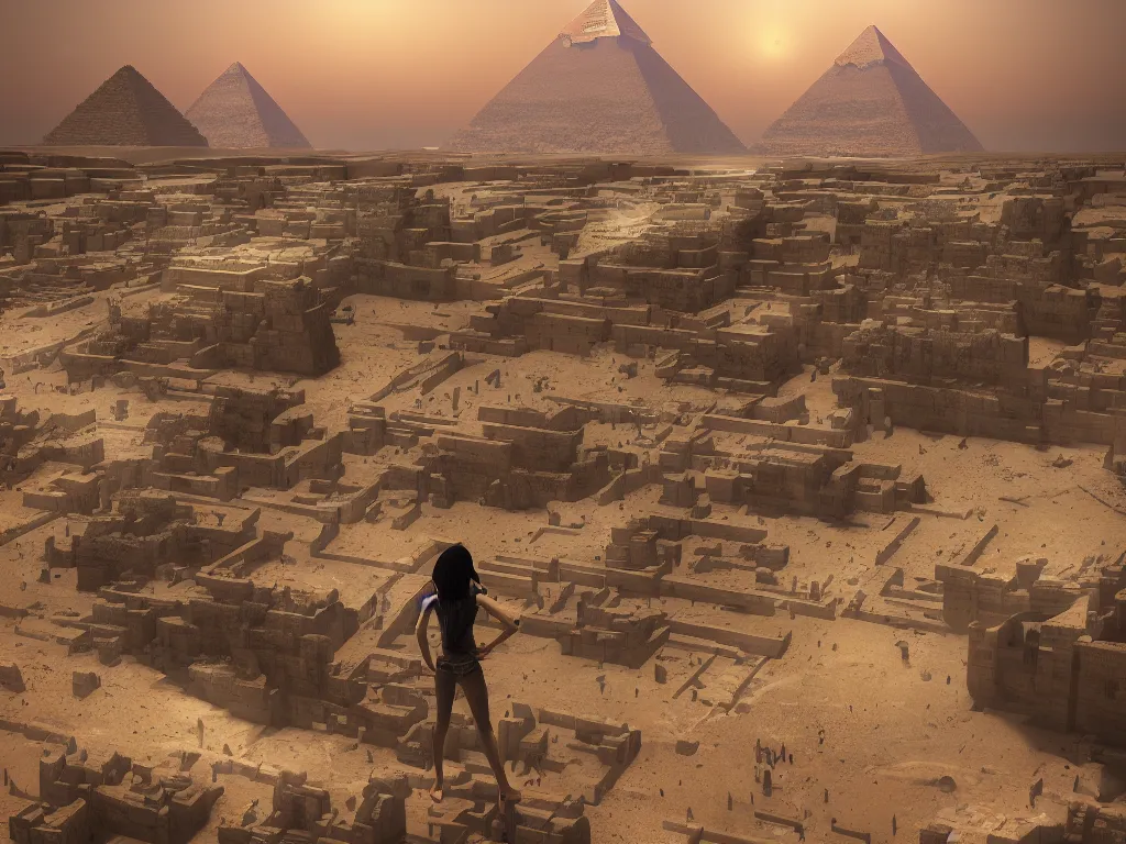 Image similar to photography of an egyptian god standing in front of the giza pyramid, fantasy ,volumetric lighting, intricate, elegant, hyperdetailed 3d matte painting, highly detailed, digital painting, artstation, smooth, sharp focus, illustration, art by Makoto Shinkai and artgerm, hyperrealism, hyperrealistic, cinematic masterpiece, fantasy style 8k ultrahd octane render