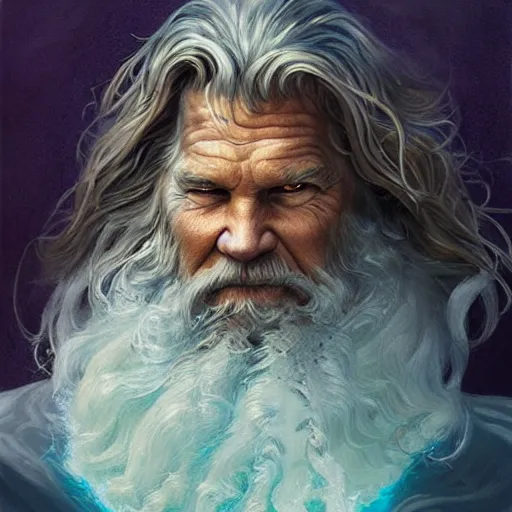 Image similar to poseidon, jeff bridges, god of the ocean, D&D, fantasy, portrait, highly detailed, digital painting, trending on artstation, concept art, sharp focus, illustration, art by artgerm and greg rutkowski and magali villeneuve