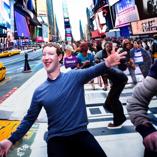 Image similar to mark zuckerberg breakdancing the the middle of times square