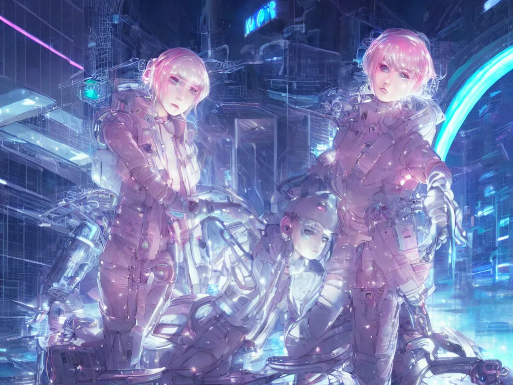 Image similar to portrait anime visual of futuristic female cyber airforce, on neon light tokyo snowy rooftop, ssci - fi and fantasy, intricate and very beautiful, human structure, concept art, sharp focus, anime illustration by serafleur and rossdraws and luxearte and magali villeneuve, frostine engine