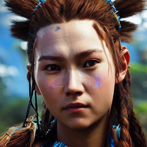 Image similar to Aloy of horizon zero dawn really exist, photorealism, detailed, portrait