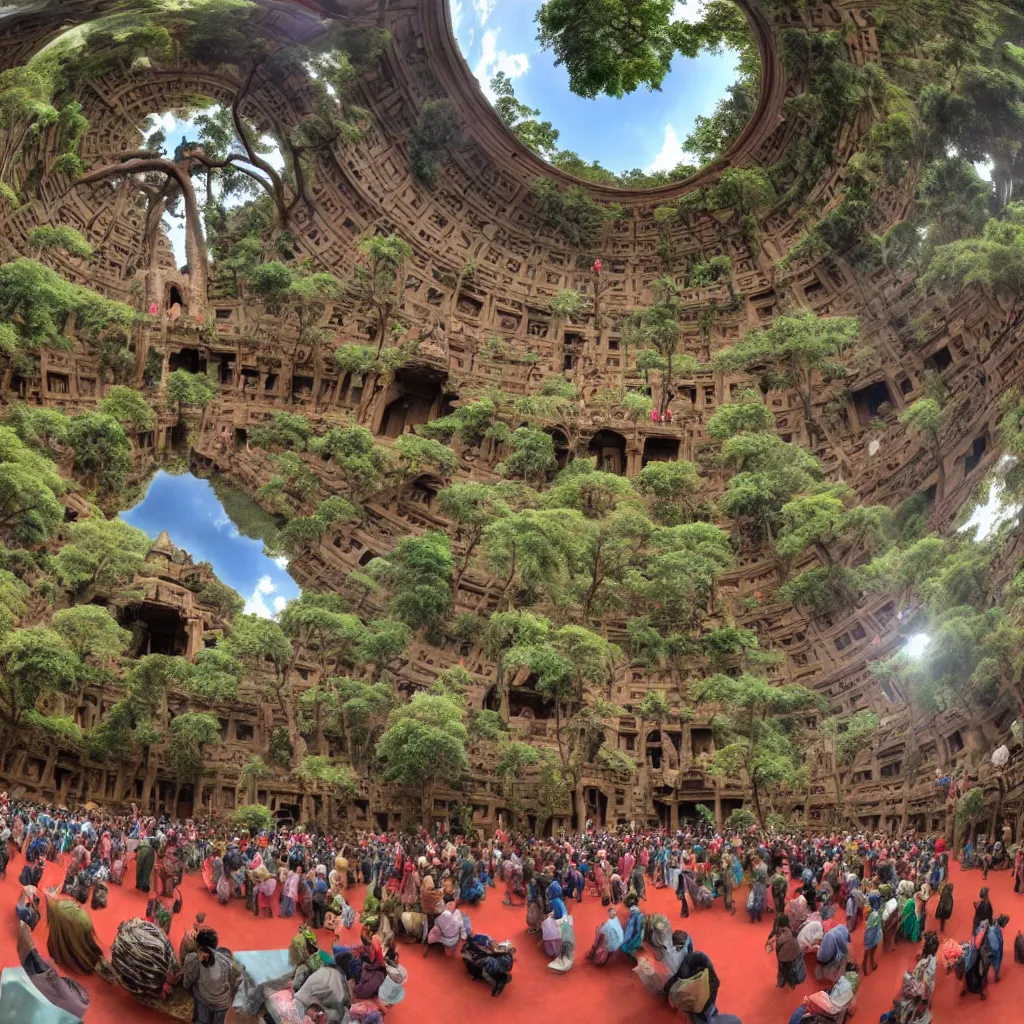 Image similar to elephanta at tea party, fulldome, 3 6 0 degree fisheye dome format, 4 k,