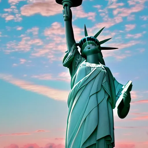 Image similar to Hatsune Miku as the Statue of Liberty