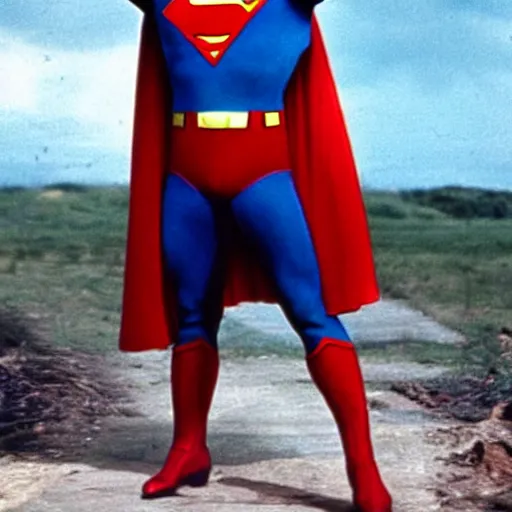 Image similar to David Jason as Superman, photo, movie still, realistic