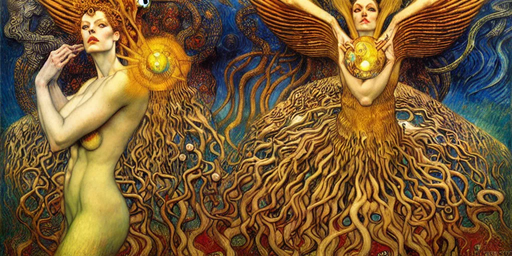 Image similar to Divine Chaos Engine by Karol Bak, Jean Delville, William Blake, Gustav Klimt, and Vincent Van Gogh, symbolist, visionary