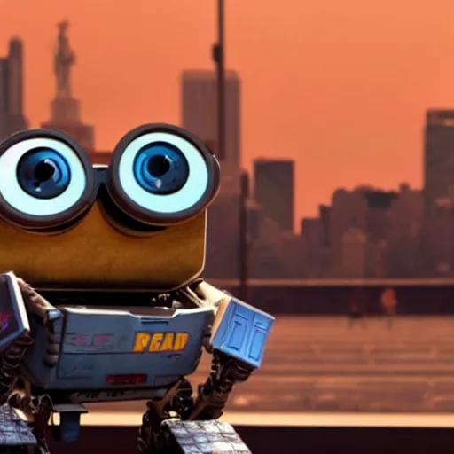 Prompt: wall - e dancing at a pearl jam concert in new york city. cinematic 8 k, depth of field, pixar.