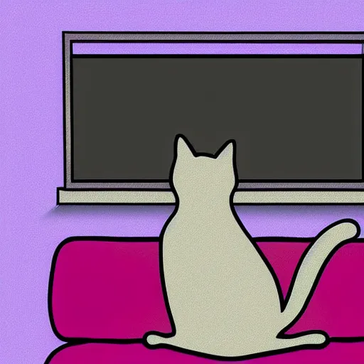 Prompt: cat sitting on sofa watching TV in night, digital art