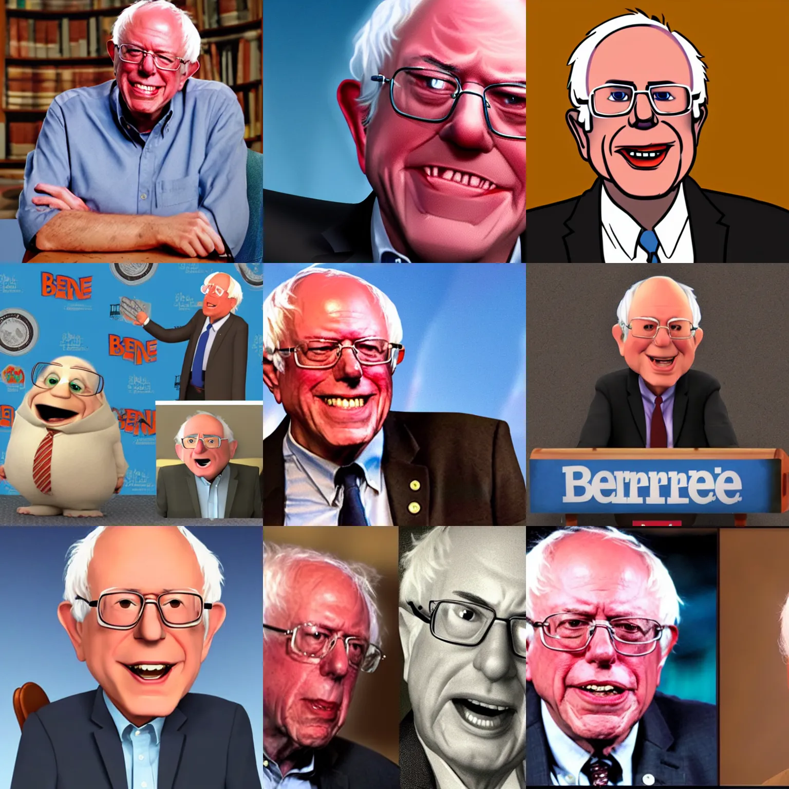 Prompt: bernie sanders as a pixar character