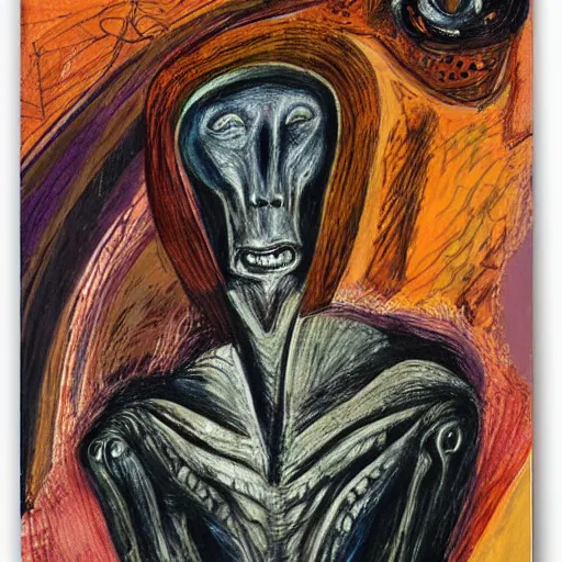 Image similar to a portrait of an alien by graham sutherland