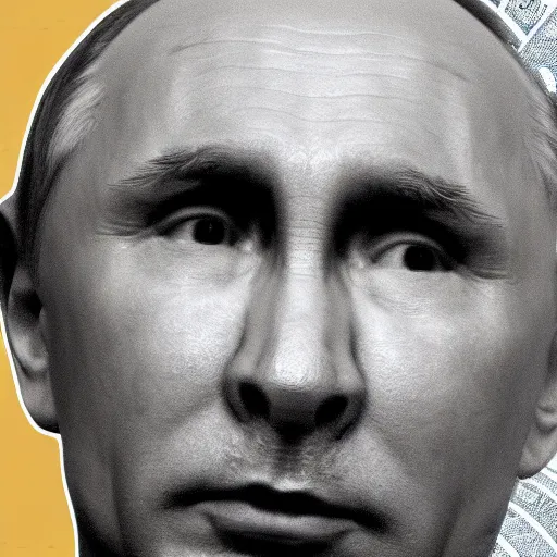 Image similar to portrait of putin sniffing coke, doped with cocaine, a lot of cocaine around, rolled banknote in his nose, high detailed 8 k insane detail