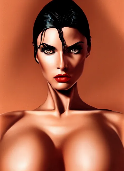 Image similar to a gorgeous female, photo by helmut newton, realistic, smooth face, perfect eyes, symmetrical, full body shot, wide angle, sharp focus, 8 k high definition, insanely detailed, intricate, elegant, art by artgerm