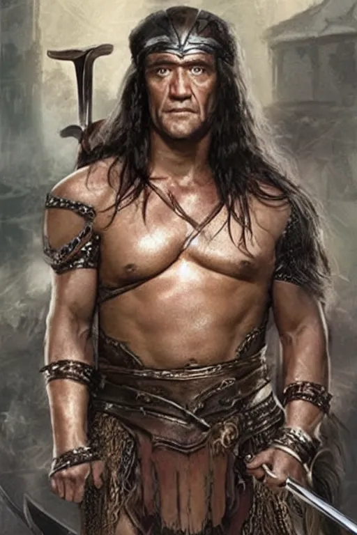 Image similar to concept art of clive owen as conan the barbarian