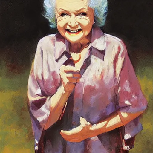 Prompt: anime betty white by by Hasui Kawase by Richard Schmid on canvas