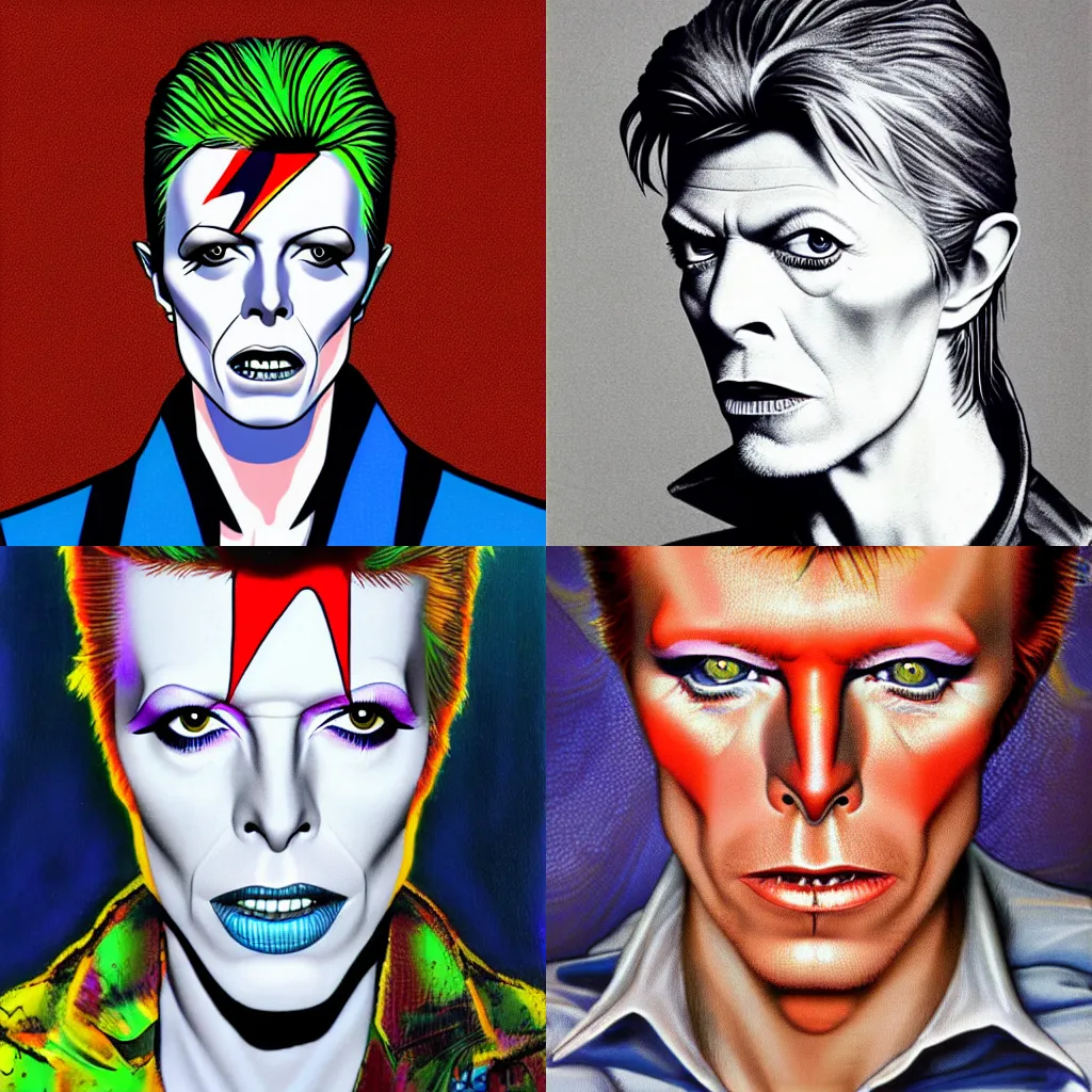 Prompt: david bowie high definition face portrait by don martin