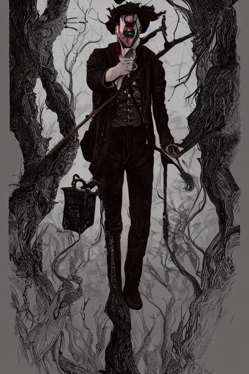 Image similar to tom sturridge as dream in sleepy hollow, full body, big two toned eyes, teeth gritted, horror, intricate details, cinematic, epic, realistic, anatomy, tomer hanuka, uplight, artstation, photorealistic, scary