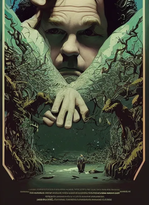 Prompt: poster artwork by Michael Whelan and Tomer Hanuka, Karol Bak of Philip Seymour Hoffman, from scene from Twin Peaks, clean