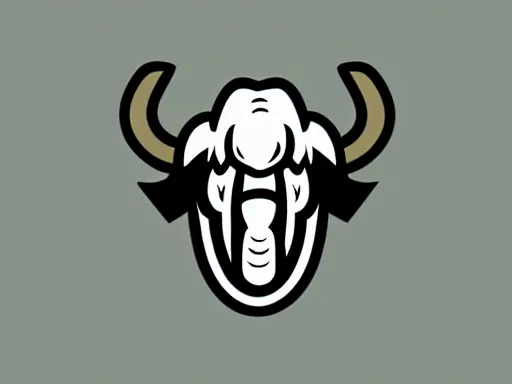 Prompt: stylized angry energetic dynamic simple wooly mammoth!!! sports logo!!! black and white logo inspiration