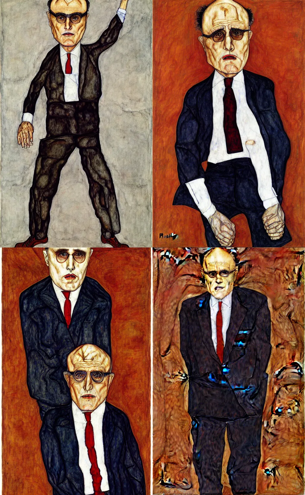 Prompt: rudy giuliani full body, fully clothed, by egon schiele