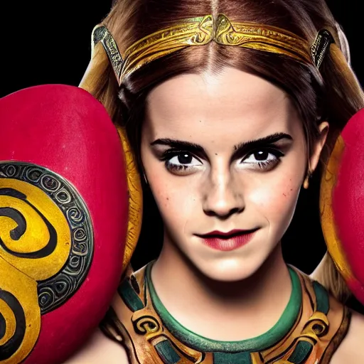 Image similar to Emma Watson modeling as Urbosa from Zelda, (EOS 5DS R, ISO100, f/8, 1/125, 84mm, postprocessed, crisp face, facial features)