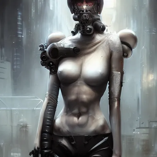 Prompt: a woman with white and black makeup and mechanical parts on her face, cyberpunk art by bastien lecouffe - deharme, trending on cgsociety, fantasy art, artstation hd, artstation hq, zbrush,