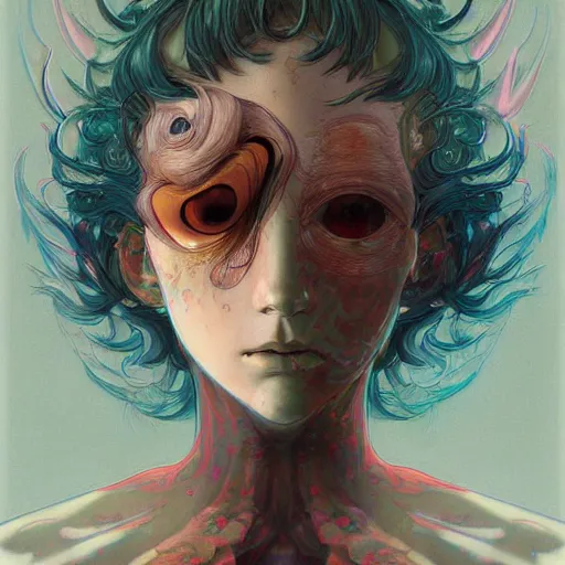 Image similar to prompt : wierd character portrait soft light painted by james jean and katsuhiro otomo and erik jones, inspired by evangeleon anime, smooth face feature, intricate oil painting, high detail illustration, sharp high detail, manga and anime 1 9 9 9