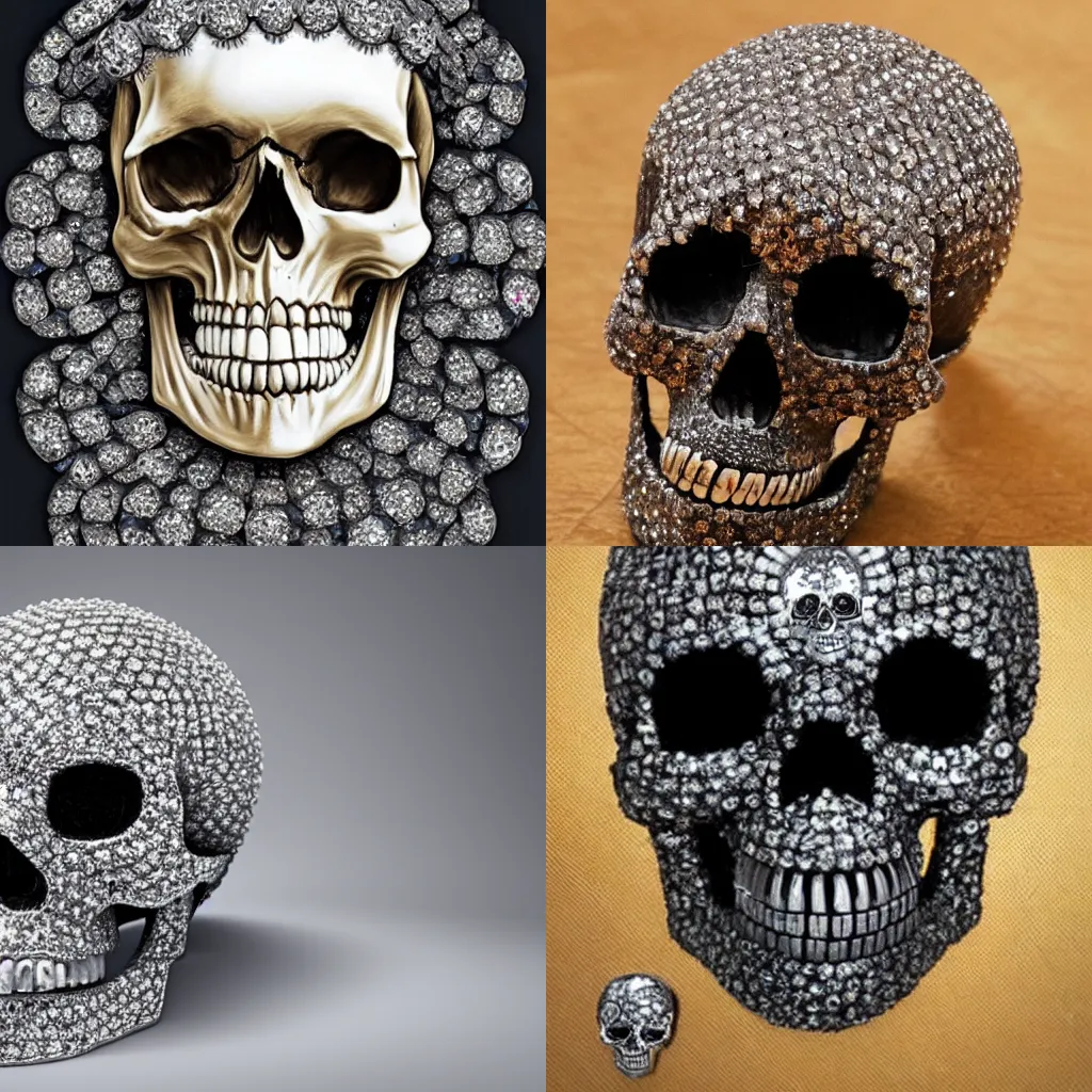 Prompt: skull covered with diamonds, highly detailed