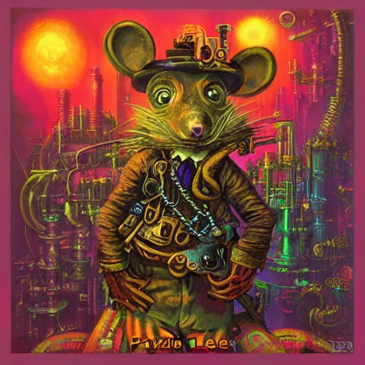 Image similar to steampunk rat, acid, 303, psychedelic, by paul lehr, cd cover