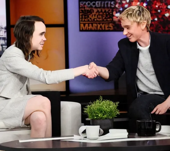 Image similar to Ellen Page shakes hands with Elliot Page, professional press photo