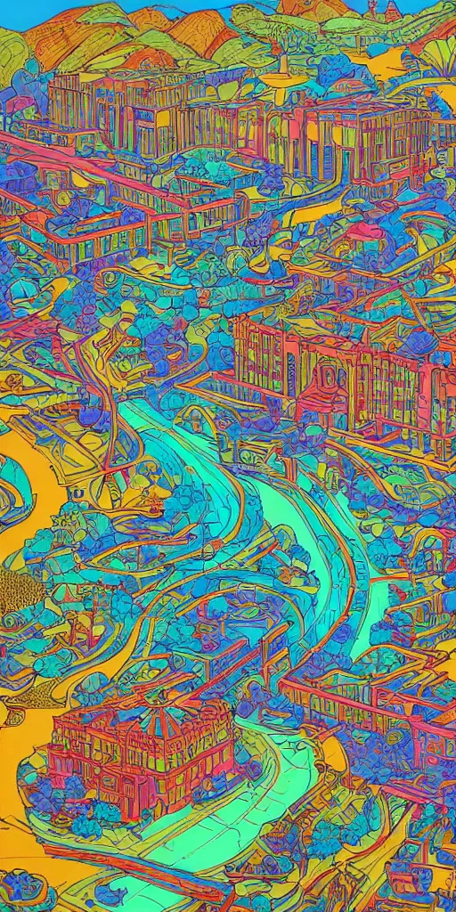 Prompt: the presidio in san francisco an ultrafine detailed illustration by james jean, intricate linework, bright colorful colors, behance contest winner, vanitas, angular, altermodern, unreal engine 5 highly rendered, global illumination, radiant light, detailed and intricate environment