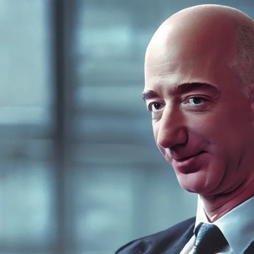 Prompt: Jeff Bezos abandoning humanity to join the singularity. CineStill