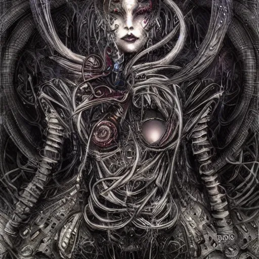 Prompt: cybernetic demon dreaming, lsd, circuitry, intricate detail, royo, whealan, giger, hd,