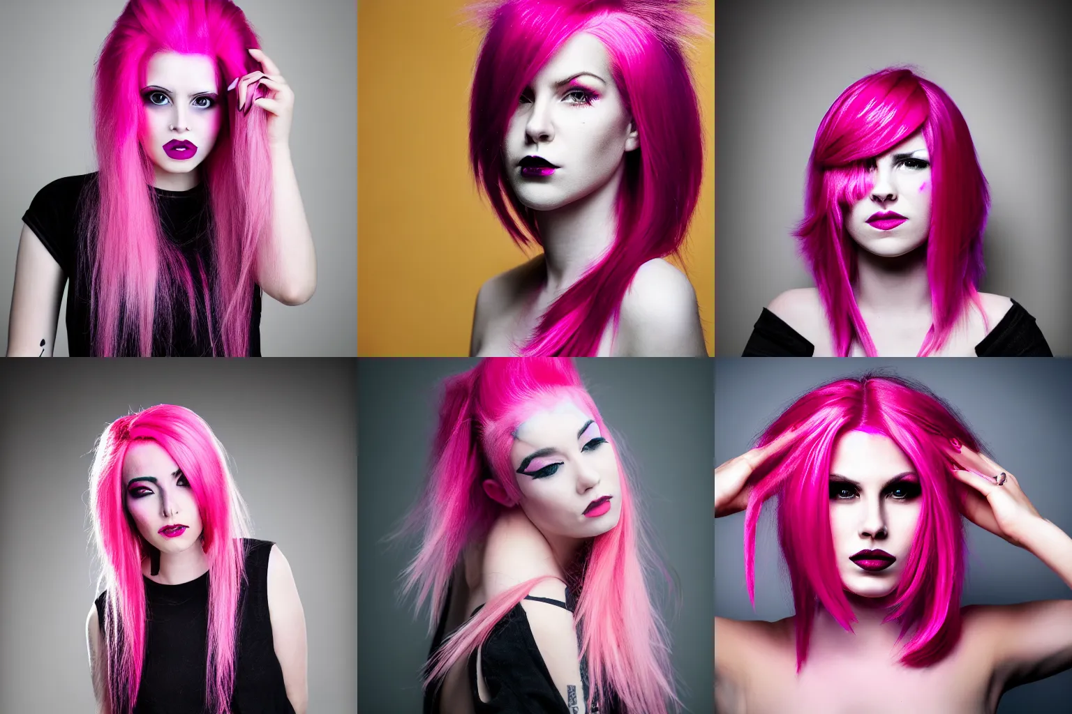 Prompt: beautiful woman with pink-dyed hair wearing alternative clothing, 8k, portrait