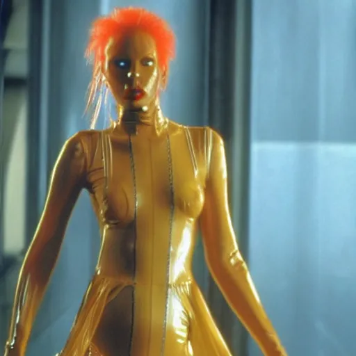 Prompt: avant - garde fashion mod in latex, still from movie the fifth element, highly detailed