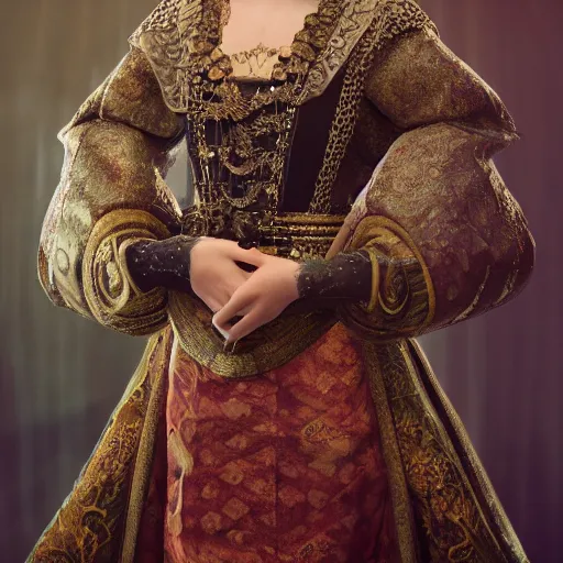 Image similar to sophie turner in javanese victorian clothing, hyper realistic, ambient lighting, concept art, intricate, hyper detailed, smooth, dynamic volumetric lighting, octane, raytrace, cinematic, high quality, high resolution, 4 k, cgsociety, rutkowski, gurney