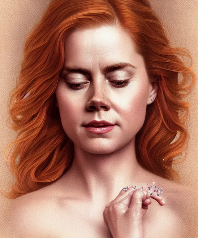 Image similar to Amy Adams meditating with beads and crystals, portrait, intricate, elegant, highly detailed, digital painting, artstation, concept art, smooth, sharp focus, illustration, in the style of Michelangelo