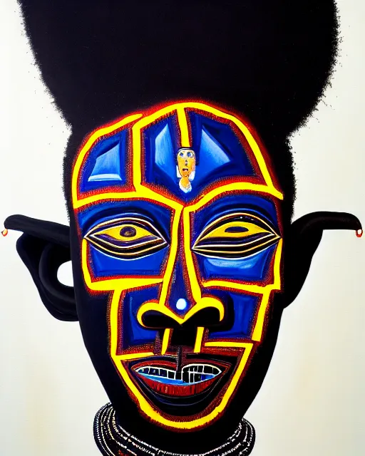 Image similar to A extremely ultra highly detailed majestic hi-res beautiful immaculate head and shoulders award winning painting stunning masterpiece of the face of a ultra highly detailed black African voodoo mask portrait by Jean-Michel Basquiat, 8k, high textures, ultra hyper sharp, insanely detailed and intricate, super detailed, 8k HDR ultra high quality, high detail, hyperrealist, photorealistic, octane render, cinematic, high textures, hyper sharp, 4k insanely detailed and intricate, surrealism, surrealist, real life, lifelike, 8k, hyper realistic, super detailed, realistic, 4k HDR hyper realistic high