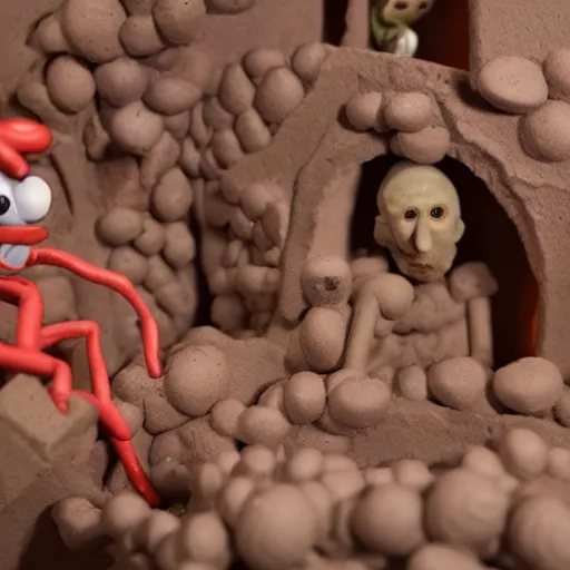 Image similar to claymation image of morph trapped in hell