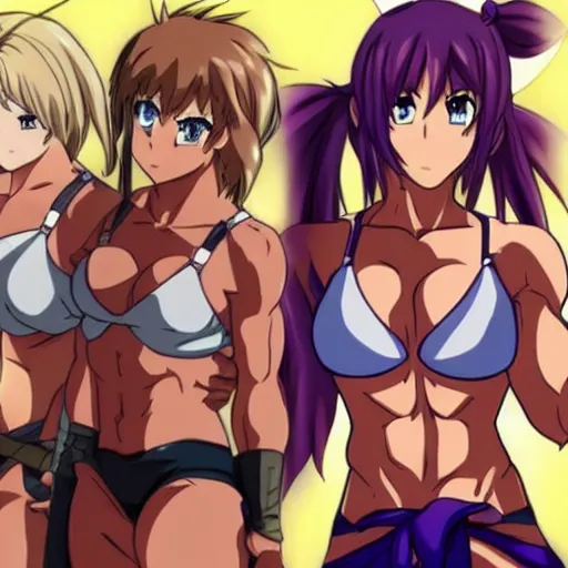 Image similar to muscular anime girls